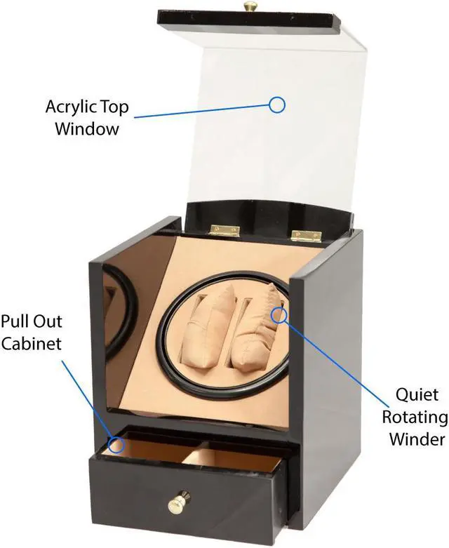 Alt view image 5 of 7 - Dual Watch Winder Store 4 Watch Automatic Quiet Rotation Top Display Box BLACK