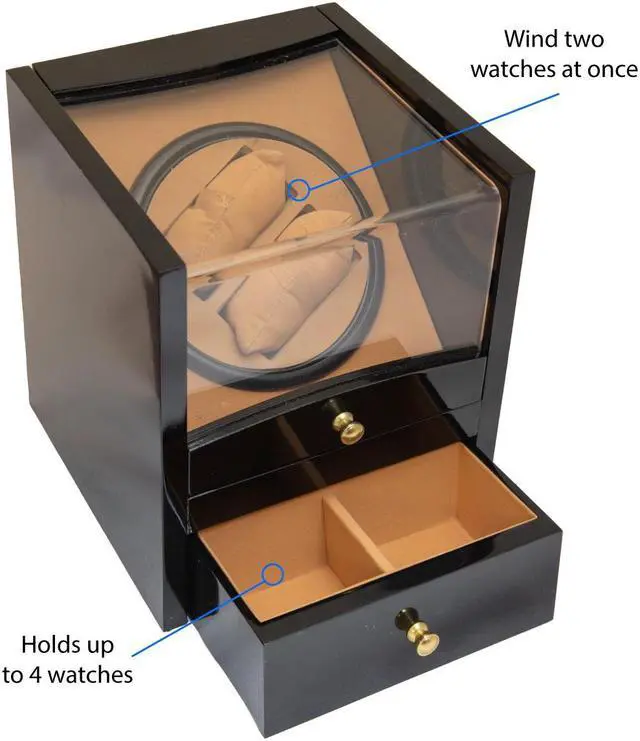 Alt view image 7 of 7 - Dual Watch Winder Store 4 Watch Automatic Quiet Rotation Top Display Box BLACK