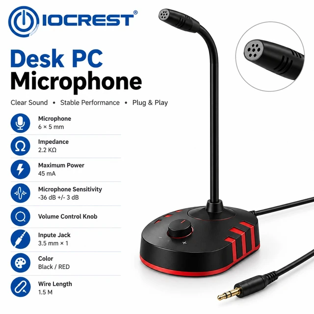 Alt view image 6 of 6 - 3.5mm Desktop Gaming Microphone with Volume Control Knob