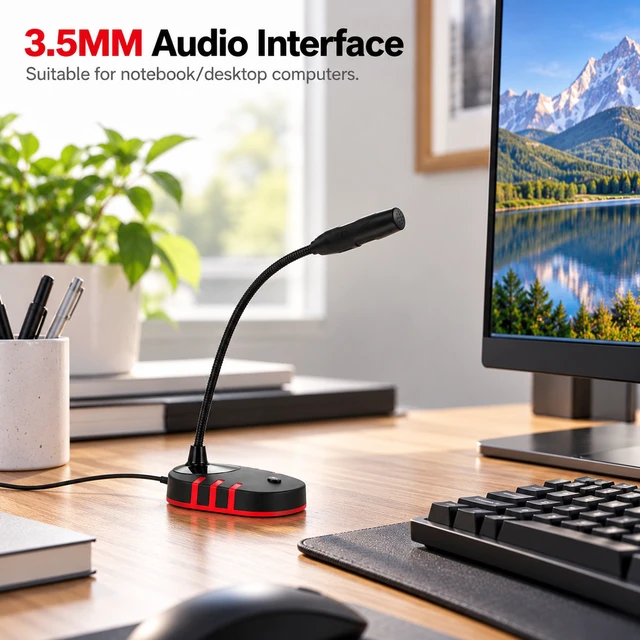 Alt view image 5 of 6 - 3.5mm Desktop Gaming Microphone with Volume Control Knob