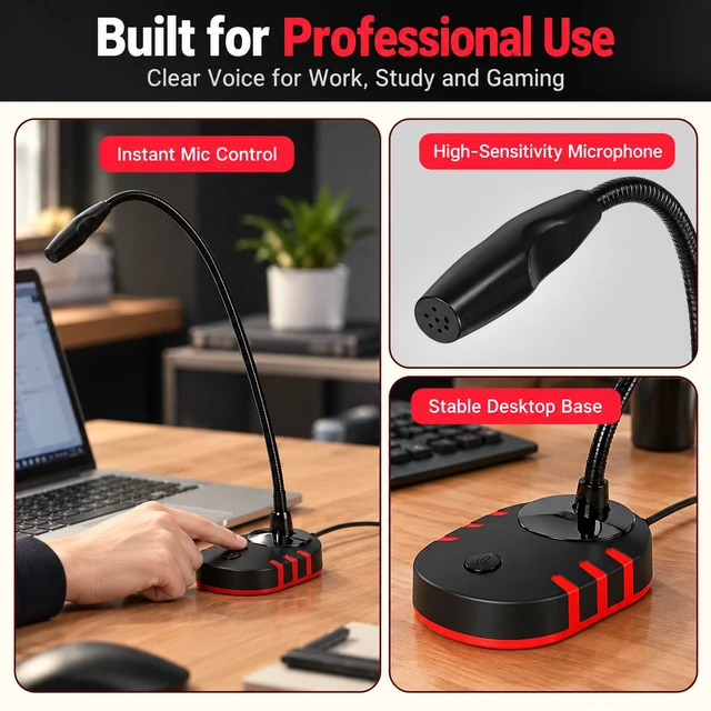 Alt view image 3 of 6 - 3.5mm Desktop Gaming Microphone with Volume Control Knob