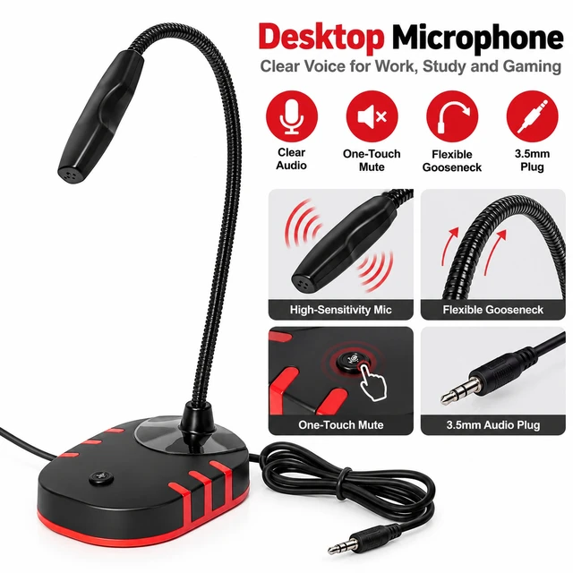 Alt view image 4 of 6 - 3.5mm Desktop Gaming Microphone with Volume Control Knob