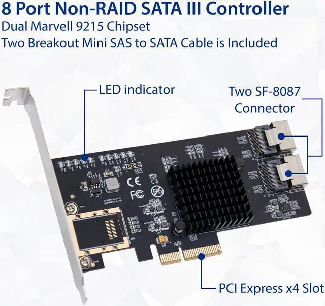 Alt view image 3 of 14 - SYBA SIPEX40137 8 Port SATA III PCI-e x4 Controller Card - Dual SFF-8087 Interface Marvell 9215 Chipset