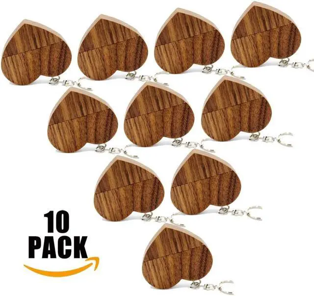 Alt view image 2 of 3 - 10 PCS USB 3.0 Memory Stick 16GB Wooden Heart USB 3.0 Flash Drive with Keychain for Wedding
