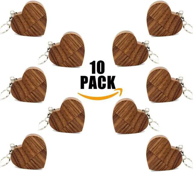 Alt view image 3 of 3 - 10 PCS USB 3.0 Memory Stick 16GB Wooden Heart USB 3.0 Flash Drive with Keychain for Wedding