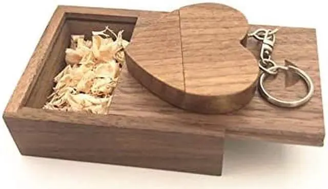 Alt view image 2 of 3 - 10 Pack Wooden Heart 32GB USB 3.0 Memory Stick with Keychain and Walnut Box Gift for Wedding Photography