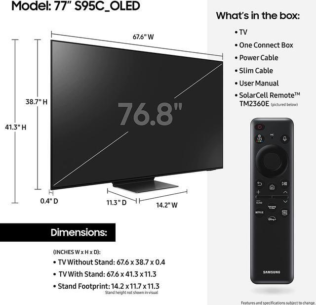 Alt view image 3 of 7 - Samsung QN77S95CAFXZA 77" Ultra Slim 4K Quantum HDR OLED Smart TV with a Walts TV Large/Extra Large Full Motion Mount for 43"-90" Compatible TV's and Walts HDTV Screen Cleaner Kit (2023)
