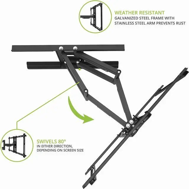 Alt view image 4 of 14 - Kanto PDX650SG Full Motion Outdoor TV Wall Mount for 37"-75" TVs - Black (2023)