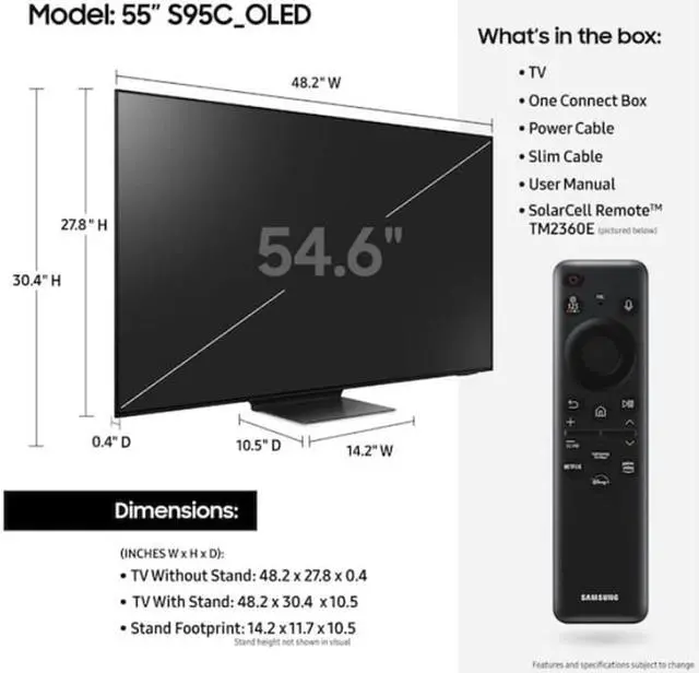 Alt view image 4 of 7 - Samsung QN55S95CAFXZA 55" Ultra Slim 4K Quantum HDR OLED Smart TV with an Additional 1 Year Coverage by Epic Protect (2023)