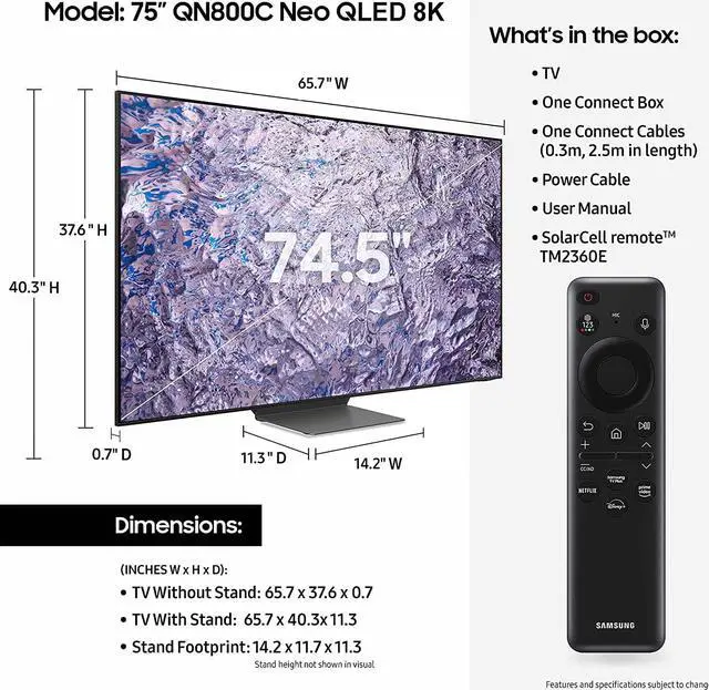 Alt view image 3 of 7 - Samsung QN75QN800CFXZA 75 Inch Neo QLED 8K Smart TV with Dolby Atmos with an Austere V Series 8-Outlet Power w/Omniport USB (2023)