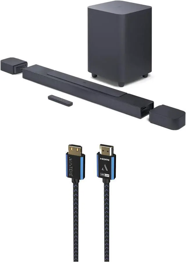 Main image of JBL BAR-700 5.1ch Soundbar and Subwoofer with Surround Speakers with an Austere 5S-4KHD2-2.5M V-Series 2.5m Premium 4K HDR HDMI Braided Cable (2022)