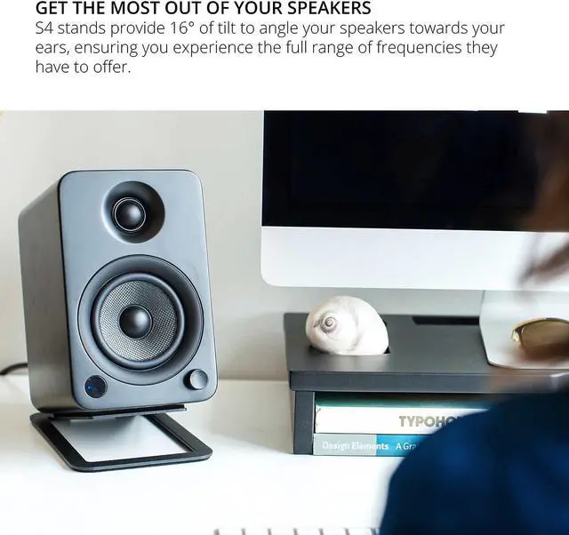 Alt view image 6 of 7 - Kanto YU4MB 140W Bookshelf Speakers with Bluetooth, Kanto SP26PL 26 Inch Fixed-Height Stands for Bookshelf Speakers and an AudioTechnica AT-LP60X-BK Fully Automatic 2-Speed Belt-Drive Turntable (2022)