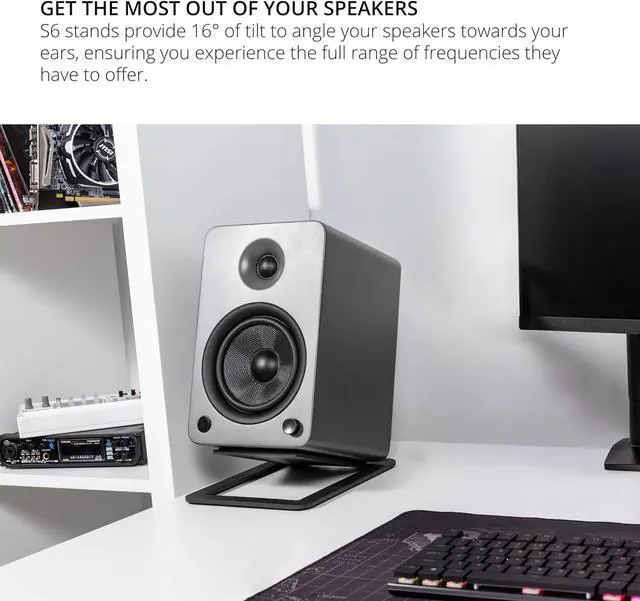 Alt view image 6 of 7 - Kanto YU6MB 200W Bookshelf Speakers with Bluetooth with Kanto S6 Angled Desktop Speaker Stands for Large Speakers and an AudioTechnica AT-LP60X-BK Fully Automatic 2-Speed Belt-Drive Turntable (2022)