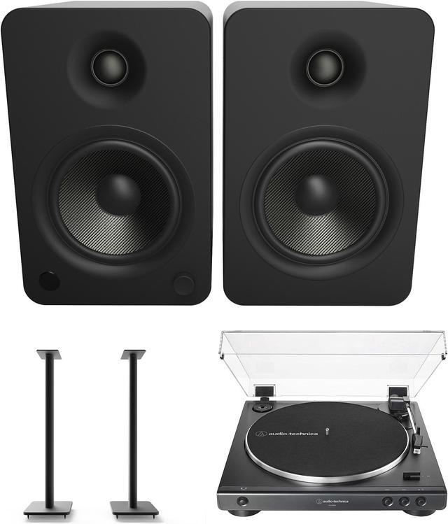 Kanto YU6MB 200W Bookshelf Speakers with Bluetooth, Kanto SP32PL 32 Inch  Fixed-Height Stands for Bookshelf Speakers and an AudioTechnica AT-LP60X-BK  Fully Automatic 2-Speed Belt-Drive Turntable (2022) 