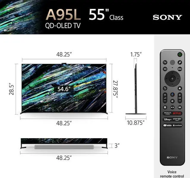 Alt view image 4 of 7 - Sony XR55A95L 55 Inch QD-OLED 4K UHD Smart Google TV with AI Upscaling with an Austere 5S-4KHD2-2.5M V-Series 2.5m Premium 4K HDR HDMI Braided Cable (2023)