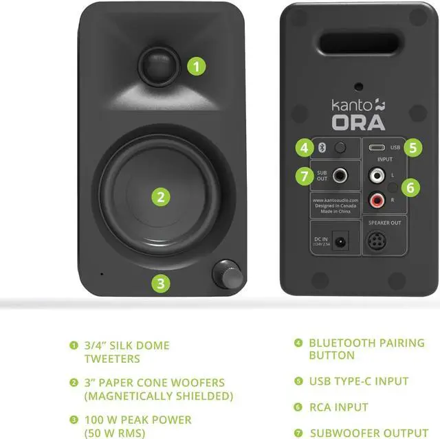 Alt view image 2 of 12 - Kanto ORAMB 100W Powered Reference Bluetooth Desktop Speakers - Black (Pair)