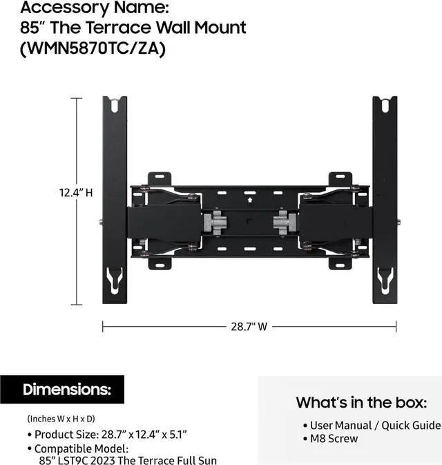 Alt view image 5 of 7 - Samsung WMN5870TC Wall Mount for 85" Samsung Terrace TVs (2023)