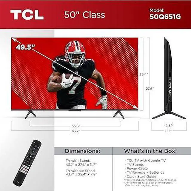 Alt view image 2 of 7 - TCL 50Q651G 50" Q Class 4K UHD QLED Smart TV with Google TV - (2024)