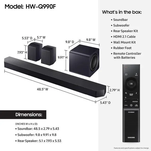 Alt view image 4 of 7 - Samsung HW-Q990F Q Series Soundbar 11.1.4 Ch Subwoofer with Rear Speaker with 6 Year Amber Protection Plan (2025)