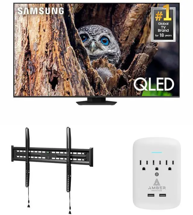 Main image of Samsung QN75Q80DDFXZA 75 Inch QLED 4K Smart TV with Direct Full Array with a Walts TV FIXED-MOUNT-43-90 TV Mount for 43"-98" Compatible TVs and Amber Protection 3-OUTLET-SURGE Surge Protector (2025)