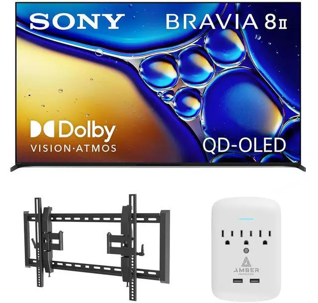 Main image of Sony K55XR80M2 55 Inch Bravia 8 QD-OLED 4K HDR Google TV with a Walts TILT-EXTENSION-37-90 Tilt Mount for 37"-90" TVs and Amber Protection 3-OUTLET-SURGE Surge Protector (2025)