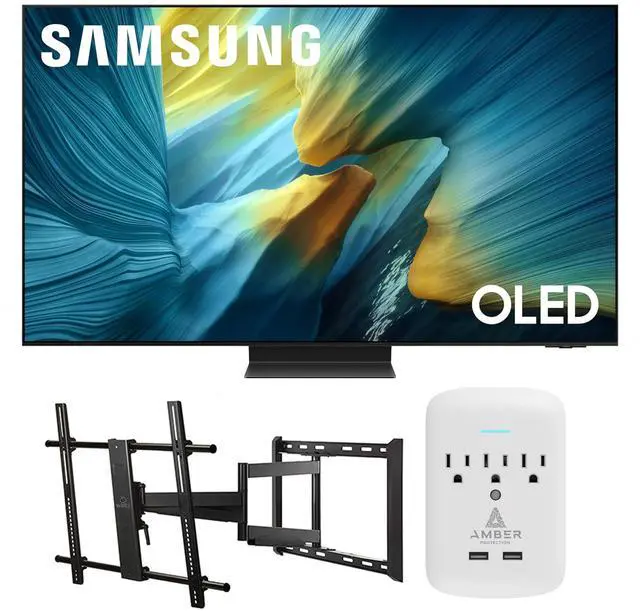 Main image of Samsung QN55S95FAFXZA 55 Inch OLED HDR Pro 4K Smart TV with a Walts Large/Extra Large Full Motion Mount for 43"-90" TVs and Amber Protection 3-OUTLET-SURGE Surge Protector (2025)