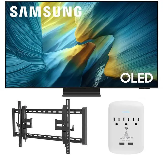 Main image of Samsung QN55S95FAFXZA 55 Inch OLED HDR Pro 4K Smart TV with a Walts TILT-EXTENSION-37-90 Tilt Mount for 37"-90" TVs and Amber Protection 3-OUTLET-SURGE Surge Protector (2025)