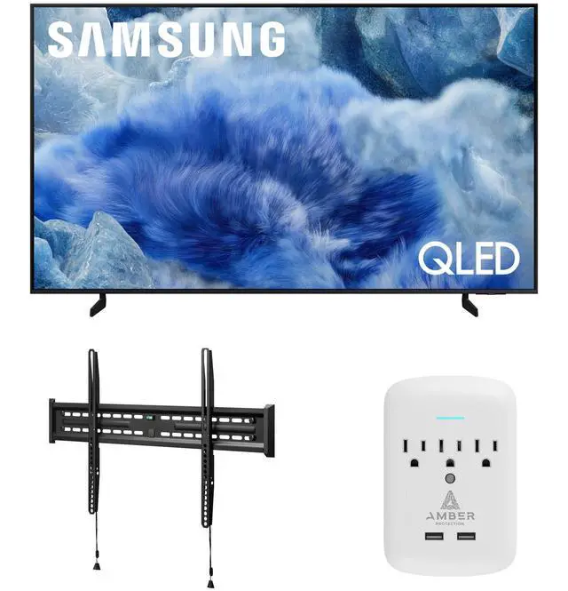 Main image of Samsung QN75Q8FAAFXZA 75 Inch Class QLED Q8F 4K Vision AI Smart TV with a Walts FIXED-MOUNT-43-90 TV Mount for 43"-98" TVs and Amber Protection 3-OUTLET-SURGE Surge Protector (2025)