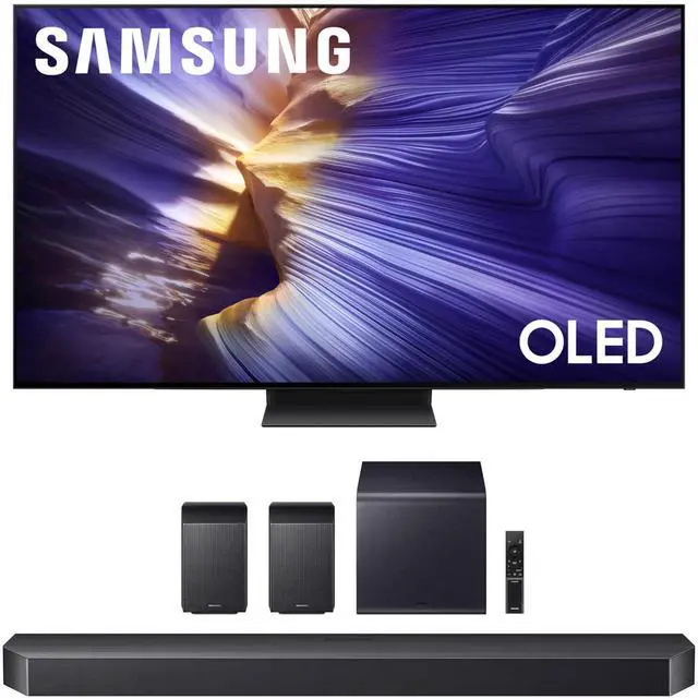 Main image of Samsung QN55S90FAFXZA 55 Inch 4K OLED Smart TV with a Samsung HW-Q990F Q Series Soundbar 11.1.4 Ch Subwoofer with Rear Speakers (2025)