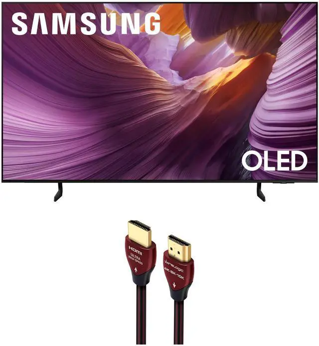 Main image of Samsung QN55S85FAFXZA 55 Inch OLED HDR 4K Smart TV with a WireLogic Ruby 8ft Ultra High Speed 4K-8K-10K HDMI Cable (2025)