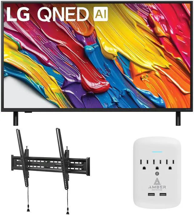 Main image of LG 43QNED82AUA 43 Inch QNED AI 4K Smart TV with a Walts TILT-MOUNT-43-90 Large/XL Tilt Mount and Amber Protection 3-OUTLET-SURGE Surge Protector (2025)