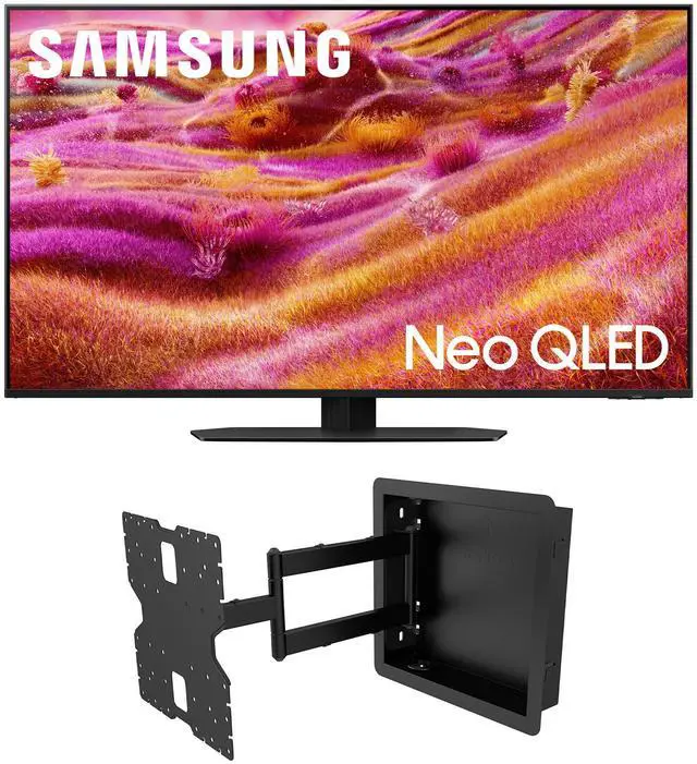 Main image of Samsung QN43QN90FAFXZA 43 Inch Neo QLED 4K QN90F Vision AI Smart TV with a Kanto R400 Recessed In-wall Full Motion Articulating Mount (2025)