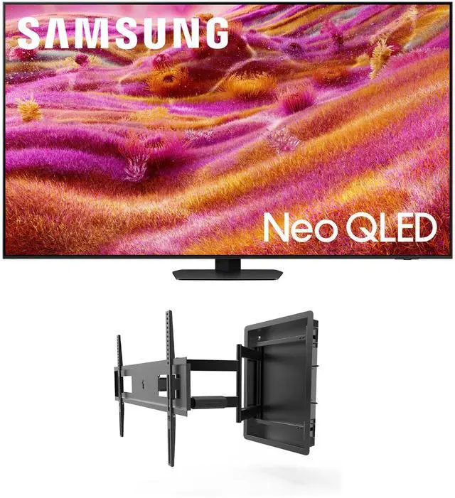 Main image of Samsung QN55QN90FAFXZA 55 Inch Neo QLED 4K QN90F Vision AI Smart TV with a Kanto R500 Recessed Ultra-Low Profile Full-Motion Mount (2025)