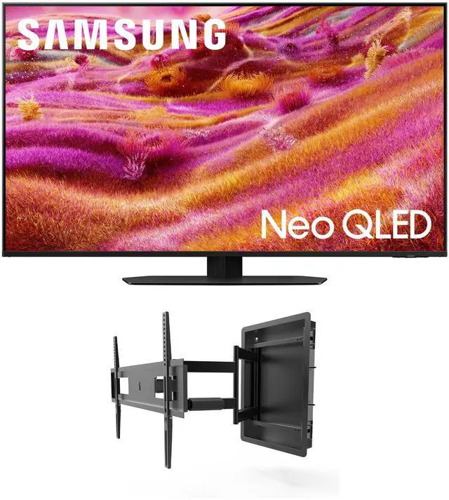 Main image of Samsung QN50QN90FAFXZA 50 Inch Neo QLED 4K QN90F Vision AI Smart TV with a Kanto R500 Recessed Ultra-Low Profile Full-Motion Mount (2025)