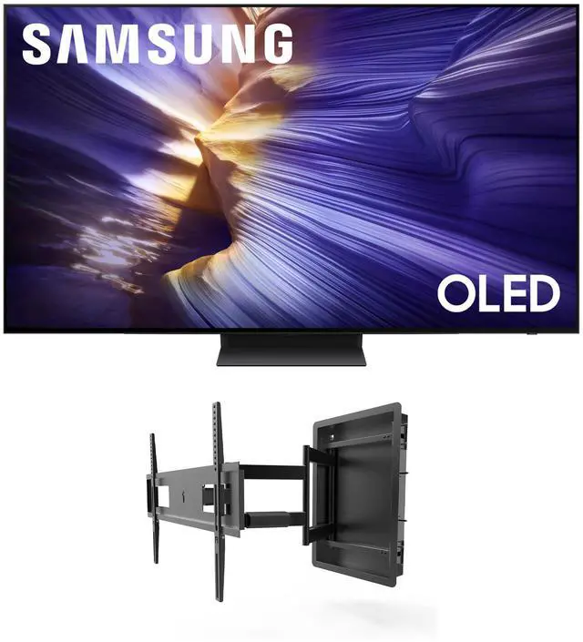 Main image of Samsung QN77S90FAFXZA 77 Inch 4K OLED Smart TV with a Kanto R500 Recessed Ultra-Low Profile Full-Motion Mount (2025)