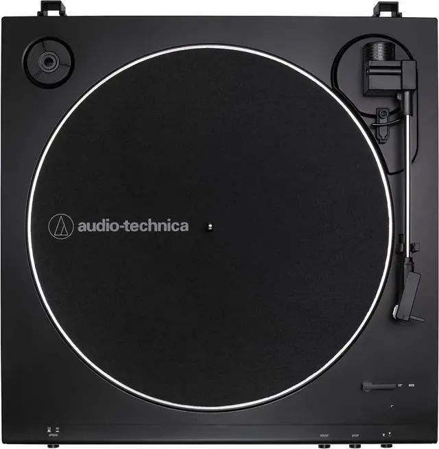 Alt view image 3 of 7 - Audio-Technica AT-LP60X-BK Fully Automatic 2-Speed Belt-Drive Turntable with Audio Technica AT-SP3X Powered Bookshelf Speakers (2018)