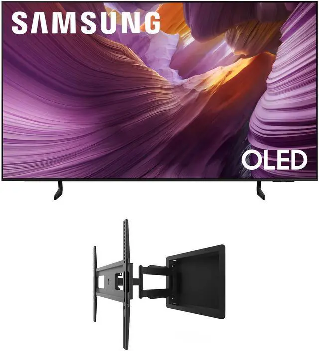 Main image of Samsung QN55S85FAFXZA 55 Inch OLED HDR 4K Smart TV with a Kanto R300 Recessed Low Profile Full Motion Wall Mount (2025)