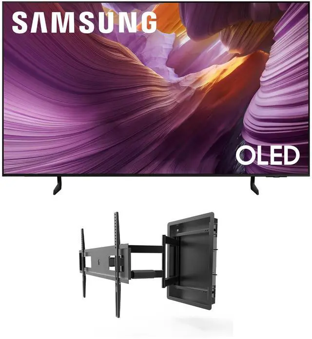 Main image of Samsung QN77S85FAEXZA 77 Inch OLED HDR 4K Smart TV with a Kanto R500 Recessed Ultra-Low Profile Full-Motion Mount (2025)