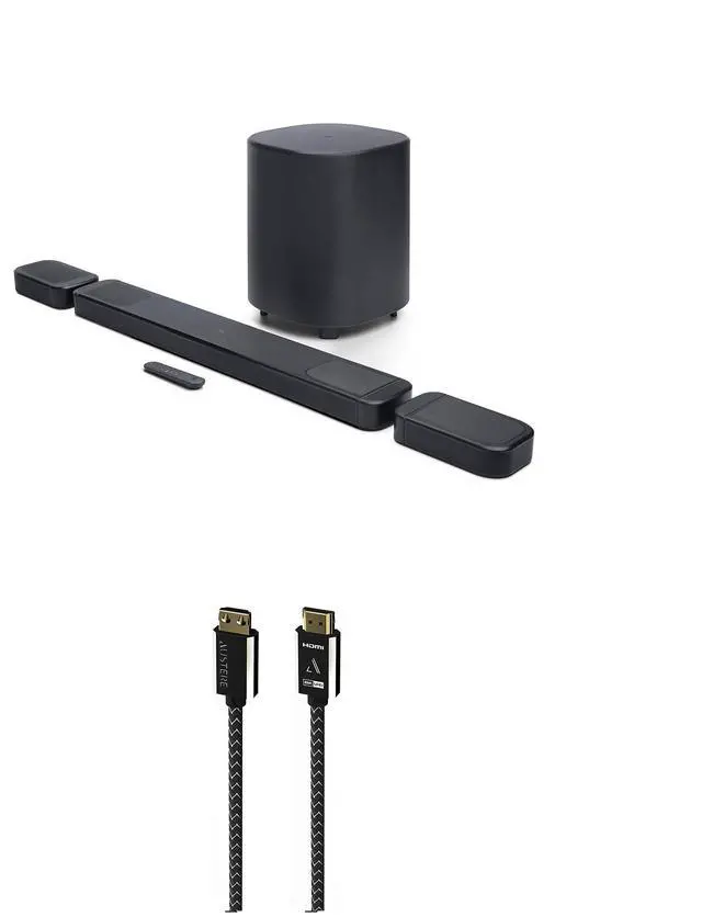 Main image of JBL BAR-1000-MK2 Surround Sound 4K Dolby Atmos and DTS Soundbar with an Austere 7S-8KHD2-2.5M VII Series 2.5m Premium Braided 8K HDMI Cable (2025)