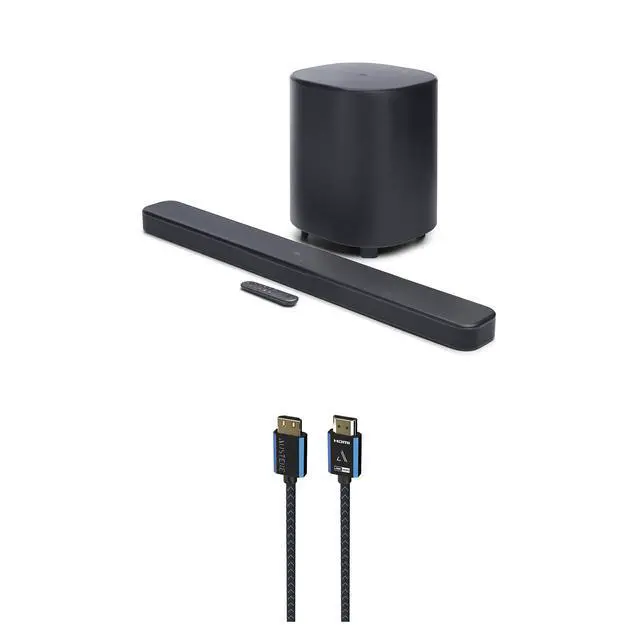 Main image of JBL BAR-500-MK2 Dolby Atmos Soundbar and 10" Wireless Subwoofer with an Austere 5S-4KHD2-2.5M V-Series 2.5m Premium 4K HDR HDMI Braided Cable (2025)