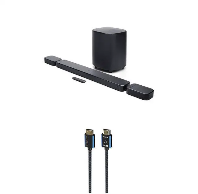 Main image of JBL BAR-700-MK2 Surround Sound 4K Dolby Atmos Passthrough Soundbar with an Austere 5S-4KHD2-2.5M V-Series 2.5m Premium 4K HDR HDMI Braided Cable (2025)