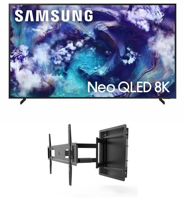 Main image of Samsung QN65QN900FFXZA 65 Inch Neo Quantum HDR 8K Pro QLED Smart TV with a Kanto R500 Recessed Ultra-Low Profile Full-Motion Mount (2025)