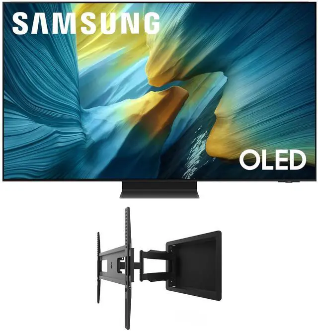 Main image of Samsung QN55S95FAFXZA 55 Inch OLED HDR Pro 4K Smart TV with a Kanto R300 Recessed Low Profile Full Motion Wall Mount (2025)