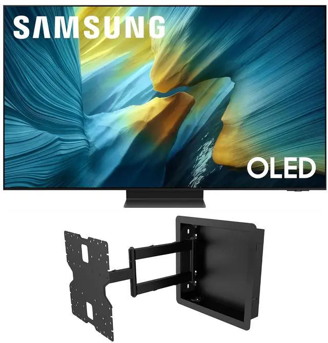 Main image of Samsung QN65S95FAFXZA 65 Inch OLED HDR Pro 4K Smart TV with a Kanto R400 Recessed In-wall Full Motion Articulating Mount (2025)