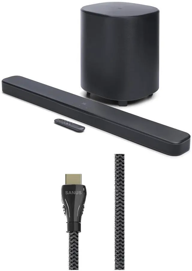 Main image of JBL BAR-500-MK2 Dolby Atmos Soundbar and 10" Wireless Subwoofer with a Sanus SAC-21HDMI2 2m HDMI Cable (2025)