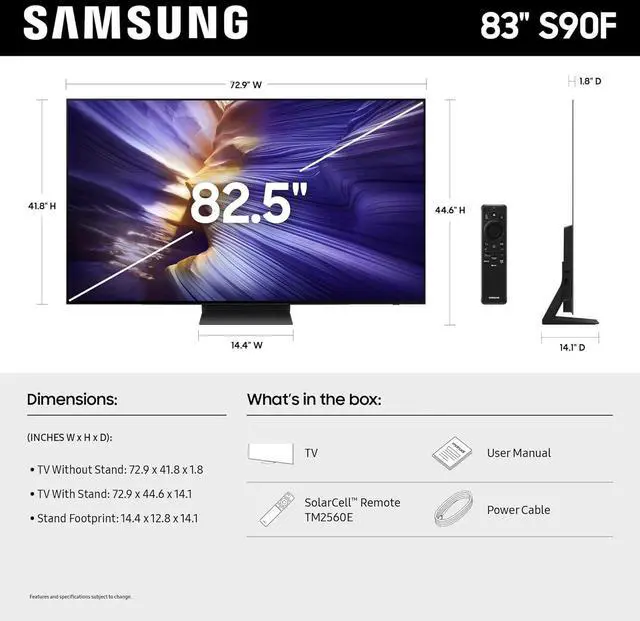 Alt view image 3 of 7 - Samsung QN83S90FAEXZA 83 Inch 4K OLED Smart TV with an Austere 5S-PS4-US1 4-Outlet Power (2025)
