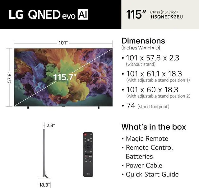 Alt view image 6 of 7 - LG 115QNED92BU 115" QNED92B evo AI Mini LED 4K Smart TV (2026)