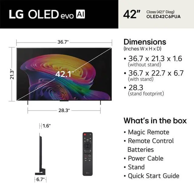 Alt view image 3 of 7 - LG OLED42C6PUA 42 Inch Class OLED AI C6 4K Smart TV with 2 Year Amber Protection Plan (2026)