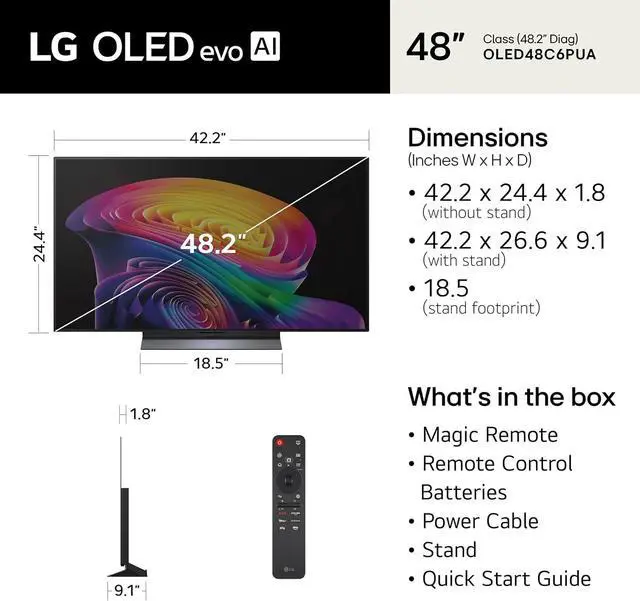Alt view image 3 of 7 - LG OLED48C6PUA 48 Inch Class OLED AI C6 4K Smart TV with 2 Year Amber Protection Plan (2026)