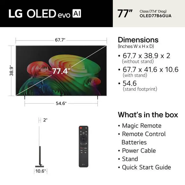 Alt view image 4 of 7 - LG OLED77B6GUA 77" OLED AI B6 4K Smart TV with Dolby Vision (2026)